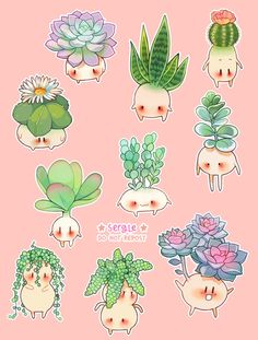 various stickers with plants and flowers on them