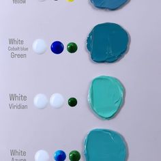 the different shades of blue and green are shown in this image, with each color being changed from white to teal