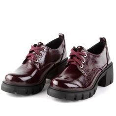 Lace Up Heel Women's Oxford Shoes Casual Patent Leather Closed Toe Oxfords, Spring Patent Leather Lace-up Shoes, Casual Patent Leather Oxfords With Pointed Toe, Party Lace-up Shoes With Round Toe In Patent Leather, Fall Party Lace-up Oxfords, Party Patent Leather Lace-up Shoes With Round Toe, Casual Burgundy Party Heels, Casual Flat Heel Oxfords For Party, Casual Patent Leather Heels For Fall