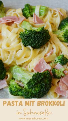 pasta with ham and broccoli in sauce