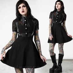 Killstar Cosmic Kitty Suspender Dress New With Tags. Smoke Free Home. Send Me An Offer! Subtle Goth Outfit, Subtle Goth, Black Collar Dress, Killstar Clothing, Killstar Dress, Family Clothes, Rave Dress, Gothic Dresses, Black Collared Dress