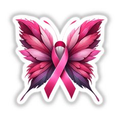 Butterfly Pink Ribbon Breast Cancer sticker or digital art featuring a pink ribbon with wings Pink And Purple Awareness Ribbon, Hot Pink Butterfly, Cover Pics For Facebook, Unique Butterfly, Printed Stickers, Awareness Ribbon, Inspirational Artwork, Cover Pics, Awareness Ribbons