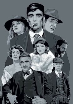 an image of a movie poster with people in suits and hats on it's sides