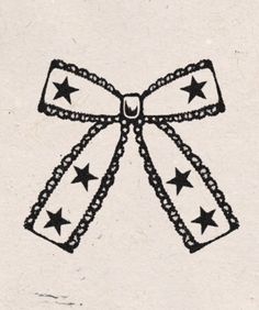 a black and white drawing of a bow with stars on it's back side