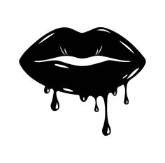 a black and white image of a dripping lip