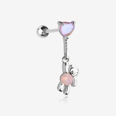 Adorable Floating Bear Heart Balloon Sparkle Cartilage Barbell Earring-Pink Floating Helix Piercing, Piercings Cartilage, Barbell Earrings, Tragus Stud, Ear Piercings Cartilage, Quirky Earrings, Heart Balloons, Belly Rings, Tragus