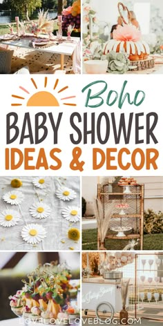 Boho baby shower ideas for boys and girls, including decor, party food, invitations, cookies, and cake. Baby Shower Themes For Boys Summer, Boho Baby Girl Shower Ideas, Boho Baby Shower Dessert Table, Boho Girl Baby Shower Ideas, Bohemian Baby Shower Decorations, Boho Baby Shower Centerpieces, Earthy Baby Shower Ideas, Boho Chic Baby Shower Ideas, Bohemian Baby Shower Ideas