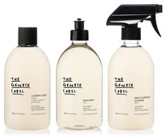 three bottles of the gentle label hand soap