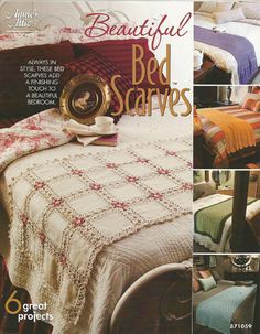 an advertisement for a bed and quilts store with pictures of bedspreads, pillows, blankets and throws