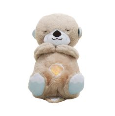 a teddy bear with its eyes closed and arms around it's neck, sitting upright