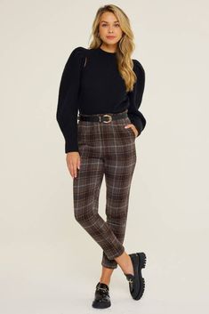 Macchiato Plaid Pants – NAAZ Plaid Slant Pocket Pants, Plaid Trousers, Paperbag Pants, Fall Plaid, Plaid Pants, Back Pocket, Unique Designers, Pocket Detail, Designer Collection