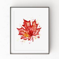 a watercolor painting of a red maple leaf