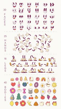 an illustrated poster with many different types of objects on it's sides, including numbers and symbols