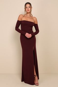 Alluring Sophistication Dark Plum Off-the-Shoulder Maxi Dress Wine Colored Dress Formal, Formal Maroon Dress, Burgundy Floor Length Dress, Dark Burgundy Prom Dress, Dark Red Wedding Guest Dress, Formal Long Dresses Elegant Classy, Wedding Guest Dress Large Bust, Dark Purple Maxi Dress, Maroon Wedding Guest Dress