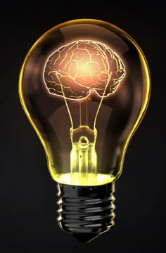 a light bulb with a glowing brain inside it