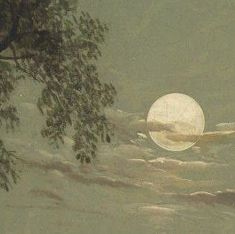 an image of a full moon in the sky above some trees and water with clouds