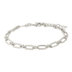 Finish off your look with this stunning oval link chain bracelet. Finish off your look with this stunning oval link chain bracelet. Clasp: lobster-claw Nickel free Metal: brass Length: 7 in. Chain width: 5 mm Packaging: boxed Plating: 14k gold, rhodium Finish: polished Chain type: link Size: 6". Color: Silver. Gender: female. Age Group: adult. Silver Bracelet Chain, Minimalist Metal Charm Bracelet With Oval Links, Chain Bracelet Silver, Adjustable Metal Chain Bracelet With Oval Link, Modern Charm Bracelet With Adjustable Chain And Oval Link, Trendy Tarnish-resistant Oval Link Chain Bracelet, Metal Paperclip Bracelet With Chunky Oval Link, Metal Charm Bracelet With Adjustable Oval Link Chain, Minimalist Metal Oval Link Charm Bracelet