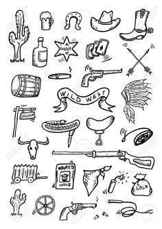 hand drawn doodle style illustration of various items and things that can be seen in this image