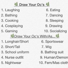 a list with instructions for how to draw your oc's and other things