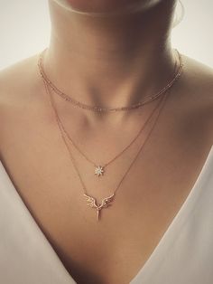 "Made with 925 sterling silver and plated in 18k gold, our timeless \"Angel Pendant Necklace with White Zircon\" is the perfect gift  ⭐️  Universally wearable, timelessly charming...Layer or wear individually ⭐️ ★ 18k Gold Plated on genuine 925 Sterling Silver ★ Rose Gold or Silver Finish Available, white cubic zirconia gemstone ★ Handmade item ★ Adjustable Chain, 16-18\" (40-45 cm) - Perfect for layering or wearing individually! ★ Designed in West London, handcrafted with love in iconic Grand Bazaar, Istanbul ★ JEWALINE jewellery comes in a beautifully designed complimentary Gift Box wrapped with rose gold ribbon, creating a beautiful present or keepsake - our packaging makes it ready to give as a gift! ★ Check out my Etsy store to find different colour variations, matching jewellery or m Angel Layered Necklace, Christmas Angel Necklace, Guardian Angel Necklace, Angel Wings Necklace, Rose Gold Ribbon, Angel Pendant Necklace, Women Christmas Gifts, Wings Necklace, Gold Angel Wings