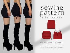 Digital PDF Sewing Pattern -- VENUS Mini Skirt Bundle, Size UK2-16 DIY your own mini skirt using this easy sewing pattern ☺ Beginner-friendly. Detailed written instructions and diagrams included. 🍒 Difficulty Level: BEGINNER FRIENDLY 🍒 Three designs are included in this sewing pattern:  - Basic Miniskirt - Ruched Drawstring Miniskirt - Ruched Lace Up Miniskirt 🍒 as well as three different length options: - Petite (37-41cm, 14.5in-16in) - Standard (43-47cm, 17in-18.5in) - Tall (49-53cm, 19-20. Asymmetrical Skirt Pattern Sewing, Aesthetic Sewing Patterns, Diy Skirt Easy, Mini Skirt Pattern Sewing, Miniskirt Pattern, Diy Mini Skirt, Mini Skirt Sewing Pattern, Skirt Lengths, Mini Skirt Pattern