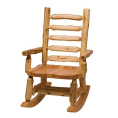 a wooden rocking chair on a white background