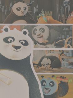 there are pandas and other animated animals together