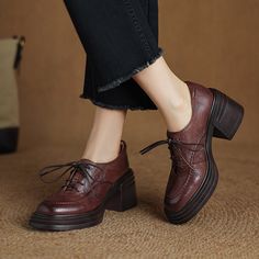 CHIKO Aaltje Round Toe Block Heels Oxfords Shoes Oxford Shoes Heels, Brown Oxford Shoes, Oxfords Shoes, Work Chic, Oxford Heels, Kitten Heel Pumps, Women Oxford Shoes, Unique Beauty, Derby Shoes