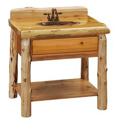 Enhance your bathroom with our Cedar Log Open Vanity. Handcrafted from quality cedar logs, this vanity provides a unique and rustic look to your space. The open design allows for easy access and storage, making it both functional and stylish. Includes a durable top for added convenience. Vanity With Shelf, Open Vanity, Lodge Furniture, Shelf Vanity, Log Cabin Rustic, Rustic Bathroom Vanities, Cabin Bathrooms, Log Furniture, Rustic Bathrooms