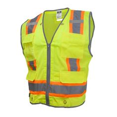 Radians SV6H Type R Class 2 heavy-duty two tone surveyor safety vest is a reinforced version of a standard surveyor vest. Reflective material is used for edging to enhance reflective brightness. Multi-function pocket designs, including a clear vinyl credential/badge holder, featuring large inside pockets. Includes a rear D-Ring pass through for use over fall protection. Size: XX-Large.  Color: Green.  Pattern: solid. Running Safety, Professional Uniforms, Pocket Designs, Armor Clothing, Industrial Safety, Fall Protection, Motorcycle Vest, Safety Vest, Safety Gear