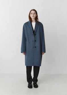 FW'20 Collection - Acne Studios Avalon Double Coat in Aqua Blue Melange. Crafted in soft wool coating, brand signature three-button coat with an oversized fit. Cocoon silhouette Oversized fit Dropped shoulders Black buttons Fully lined Soft Wool, Black Button, Aqua Blue, Oversized Fits, Acne Studios