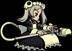 an anime character sitting on the ground with her arms out and holding a large stick