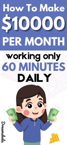 a woman holding money with the words how to make $ 1, 000 per month working only 60 minutes daily