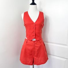 Rolla's Red Orange Mirage Linen Shorts In The Color Blood Orange Brand New With Tags Size Small Orig $109 The Perfect High-Rise Shorts Featuring Belt Loops And Pockets! Try These Shorts With The Dallas Linen Vest! - Material: 55% Viscose, 45% Linen Matching Vest Top (Small) Is Also Available In A Separate Listing! Linen Vest, Caramel Corn, High Rise Shorts, Blood Orange, Linen Shorts, Vest Top, Short Outfits, New Fashion, Style Me