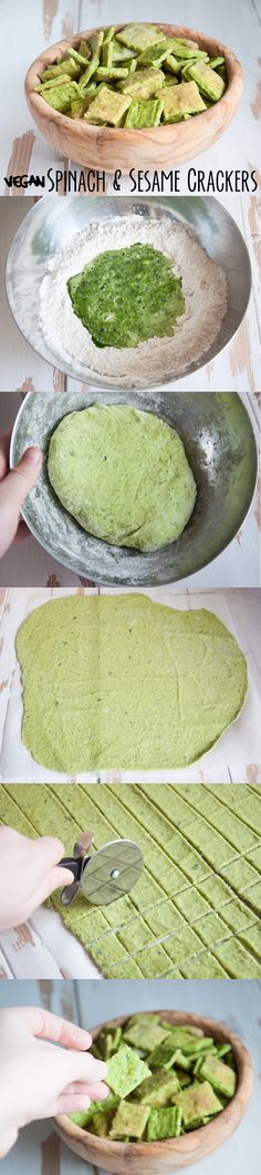 the process for making guacamole is shown in three different stages, including being cut