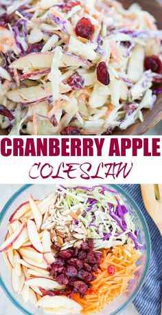 cranberry apple coleslaw salad in a glass bowl