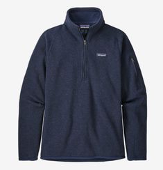 This Patagonia Women's Better Sweater® 1/4-Zip Fleece in New Navy combines the aesthetic of wool with the easy care of 100% recycled polyester fleece. Dyed with a low-impact process that significantly reduces the use of dyestuffs, energy and water compared to conventional dyeing methods. 100% recycled polyester fleece Quarter-length front zipper with wind flap and kissing-welt closure Zippered security pocket on sleeve Micropolyester jersey trim on cuffs, wind flap and hem Princess seams at back Hip length Knit Aesthetic, Fleece Vest Women, Patagonia Sweater, Tricot Fabric, Patagonia Better Sweater, Better Sweater, Pink Camouflage, Quarter Zip Fleece, Clothing Manufacturer