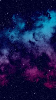 purple and blue clouds in the sky with stars on it's left hand side