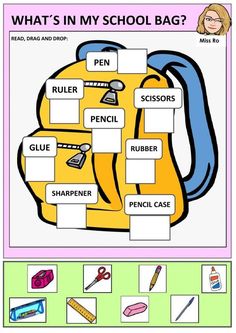 the back to school bag worksheet is shown with pictures and words on it