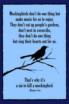 there is a bird sitting on a branch with the quote mockingbirds don't do one thing but make music for us to enjoy