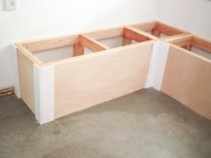 an unfinished kitchen counter is shown with no cabinets on the top and bottom part in place