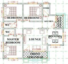 the floor plan for a three bedroom house with an attached bathroom and living room area