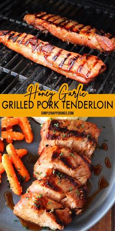 grilled pork tenderion on a plate with carrots