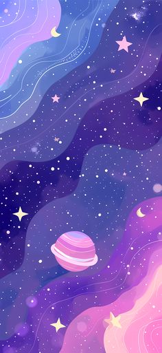 an image of a space scene with stars and planets in the sky, on a purple background