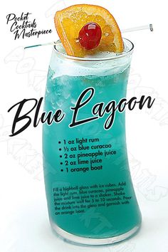 a blue lagoon cocktail with an orange slice on top