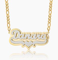 Double Plated Pop Out Heart Name Necklace w/ Figaro Chain | Dorado Fashion Dainty Initial Necklace, Nameplate Necklace, Photo Pendant, Special Words, Photo Necklace, Figaro Chain, Figaro Chains, Rose Gold Metal, Pop Out