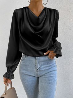 Black Satin Blouse Outfit, Satin Tops Blouses Classy, Silk Top Outfit Classy, Satin Top Outfit Classy, Silk Top Outfit, Satin Top Outfit, Silk Tops For Women