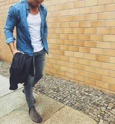 Menswear  Men's fashion  Chelsea boots Rock Outfit Men, Chelsea Boots Outfit, Boots Outfit Men, Rock Outfit, Mens Spring Fashion, Rock Outfits, Denim Joggers, White Boots, Male Fashion