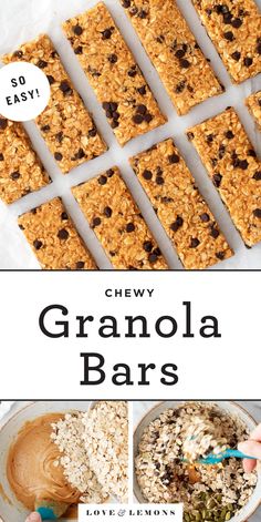 chewy granola bars with chocolate chips and oatmeal in the middle