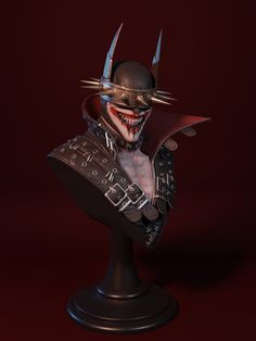 an image of a statue of a man with horns and fangs on his head wearing a helmet